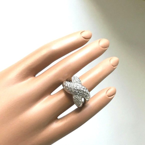 Vintage Silver Criss Cross Cocktail Ring Swarovski Crystal Size 9 Camilla Lucia - Picture 4 of 12